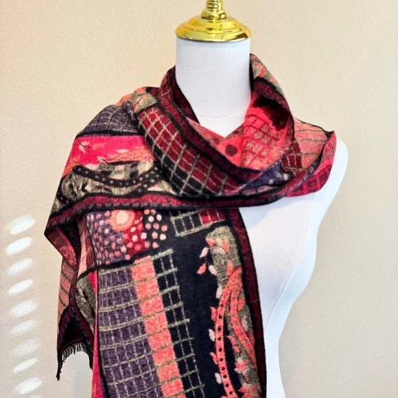 100% Cashmere Scarf Vibrant Tapestry Patchwork Artsy – Rectangular 78” x 12” - Picture 13 of 16